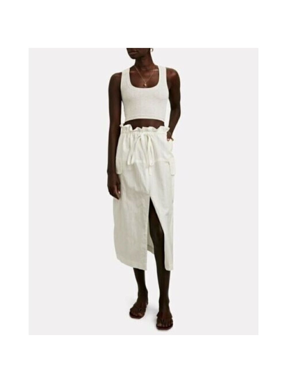 ALC Bnwot White "Cecilla" Cargo Skirt Linen Blend Sz 0 Front Slit Drawstring